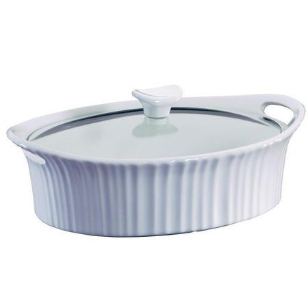CORNINGWARE Casserole Dish with Lid, 25 qt Capacity, Stoneware, French White, Dishwasher Safe Yes 1105935